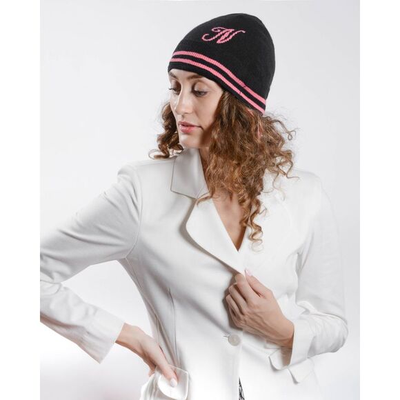 Crown of Edinburgh Cashmere Cashmere Beanie Monogram Style Women Black Hats - Picture 3 of 6
